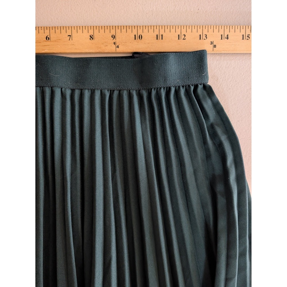 Kate Kasin Pleated Midi Skirt Womens Small Dark Green Elastic High Waist Flare - Picture 3 of 7